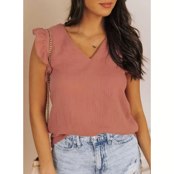 Dokotoo Womens 2023 Cute V Neck Ruffle Sleeveless Shirts Elegant Tank Tops Blouses