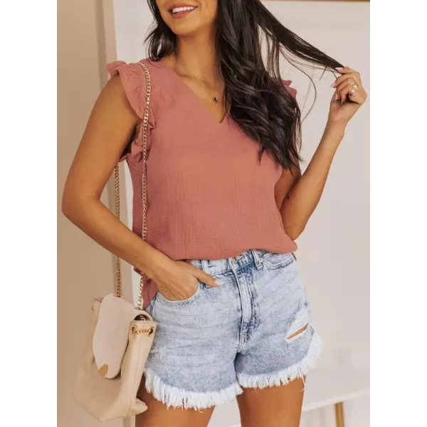Dokotoo Womens 2023 Cute V Neck Ruffle Sleeveless Shirts Elegant Tank Tops Blouses