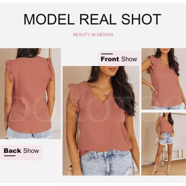 Dokotoo Womens 2023 Cute V Neck Ruffle Sleeveless Shirts Elegant Tank Tops Blouses