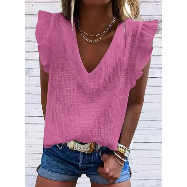 Dokotoo Womens 2023 Cute V Neck Ruffle Sleeveless Shirts Elegant Tank Tops Blouses