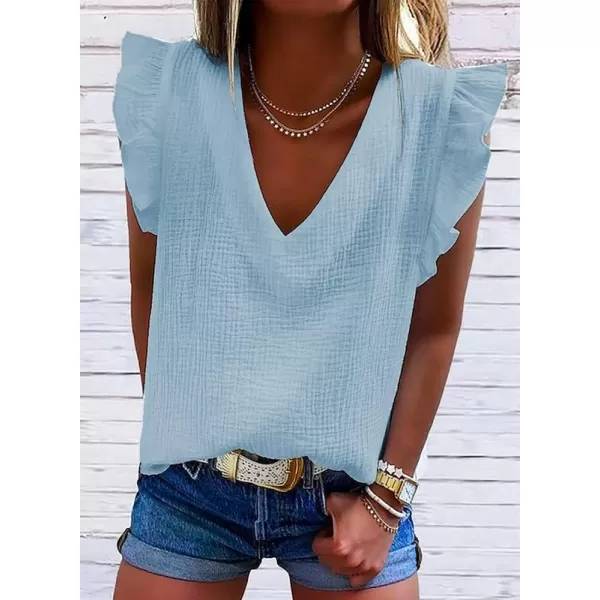 Dokotoo Womens 2023 Cute V Neck Ruffle Sleeveless Shirts Elegant Tank Tops Blouses