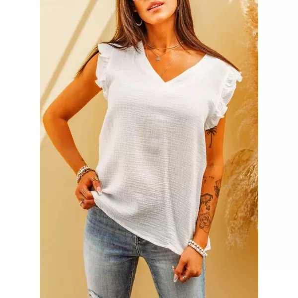 Dokotoo Womens 2023 Cute V Neck Ruffle Sleeveless Shirts Elegant Tank Tops Blouses