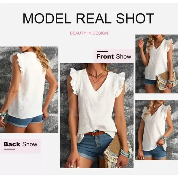 Dokotoo Womens 2023 Cute V Neck Ruffle Sleeveless Shirts Elegant Tank Tops Blouses