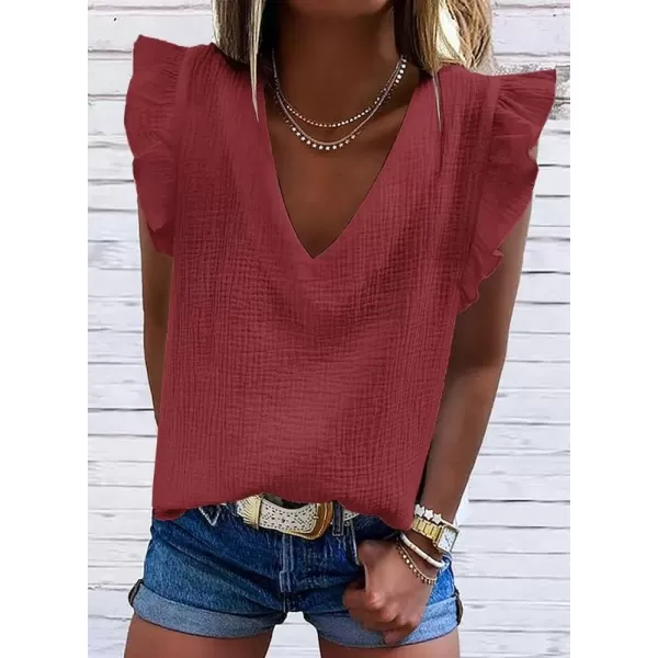 Dokotoo Womens 2023 Cute V Neck Ruffle Sleeveless Shirts Elegant Tank Tops Blouses