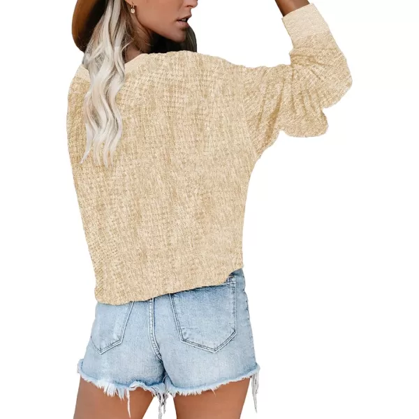 Dokotoo Womens 2023 Elegant Deep V Neck Wrap Long Sleeve Chunky Cable Knit Jumper Pullover Sweaters