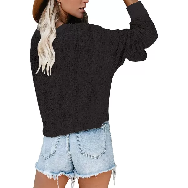 Dokotoo Womens 2023 Elegant Deep V Neck Wrap Long Sleeve Chunky Cable Knit Jumper Pullover Sweaters