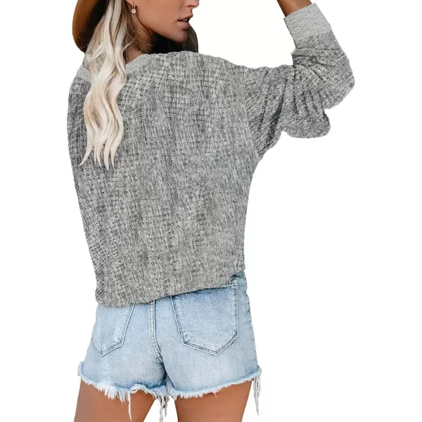 Dokotoo Womens 2023 Elegant Deep V Neck Wrap Long Sleeve Chunky Cable Knit Jumper Pullover Sweaters