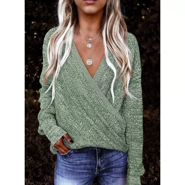 Dokotoo Womens 2023 Elegant Deep V Neck Wrap Long Sleeve Chunky Cable Knit Jumper Pullover Sweaters