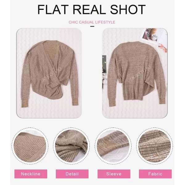 Dokotoo Womens 2023 Elegant Deep V Neck Wrap Long Sleeve Chunky Cable Knit Jumper Pullover Sweaters