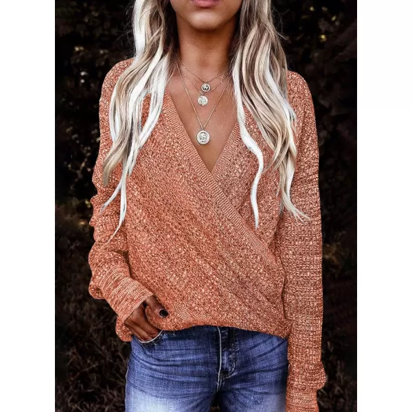 Dokotoo Womens 2023 Elegant Deep V Neck Wrap Long Sleeve Chunky Cable Knit Jumper Pullover Sweaters