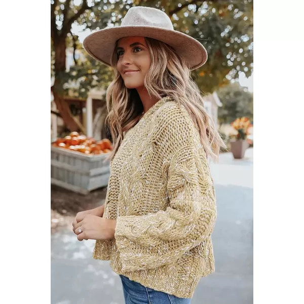 Dokotoo Womens 2023 Elegant Deep V Neck Wrap Long Sleeve Chunky Cable Knit Jumper Pullover Sweaters