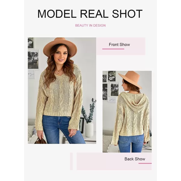 Dokotoo Womens 2023 Elegant Deep V Neck Wrap Long Sleeve Chunky Cable Knit Jumper Pullover Sweaters