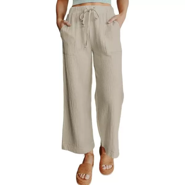 Dokotoo Women's 2023 Fashion Casual Elastic High Waisted Wide Leg Loose Work Long Palazzo Pants Trousers with Pockets