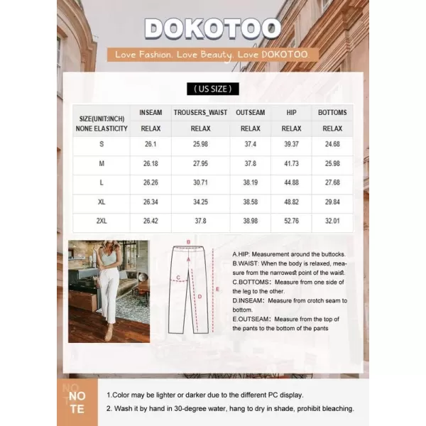 Dokotoo Women's 2023 Fashion Casual Elastic High Waisted Wide Leg Loose Work Long Palazzo Pants Trousers with Pockets