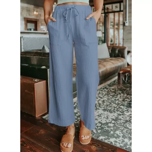 Dokotoo Women's 2023 Fashion Casual Elastic High Waisted Wide Leg Loose Work Long Palazzo Pants Trousers with Pockets