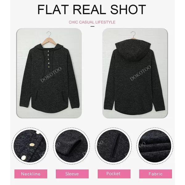 Dokotoo Womens 2023 Fashion Fall Button Collar Drawstring Stitching Sweatshirts Hoodies Pullover