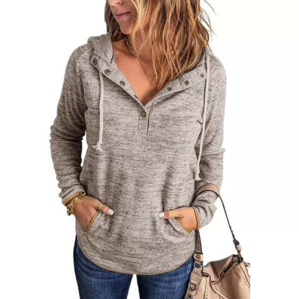 Dokotoo Womens 2023 Fashion Fall Button Collar Drawstring Stitching Sweatshirts Hoodies Pullover
