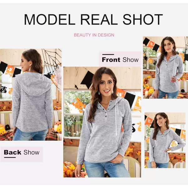 Dokotoo Womens 2023 Fashion Fall Button Collar Drawstring Stitching Sweatshirts Hoodies Pullover