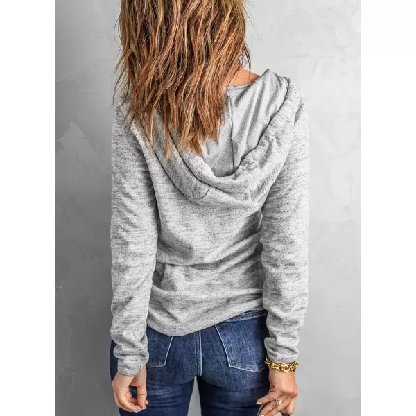 Dokotoo Womens 2023 Fashion Fall Button Collar Drawstring Stitching Sweatshirts Hoodies Pullover