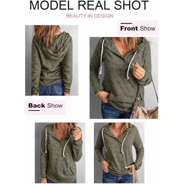 Dokotoo Womens 2023 Fashion Fall Button Collar Drawstring Stitching Sweatshirts Hoodies Pullover