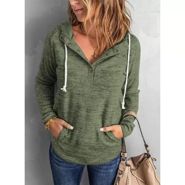 Dokotoo Womens 2023 Fashion Fall Button Collar Drawstring Stitching Sweatshirts Hoodies Pullover