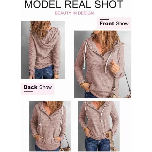 Dokotoo Womens 2023 Fashion Fall Button Collar Drawstring Stitching Sweatshirts Hoodies Pullover
