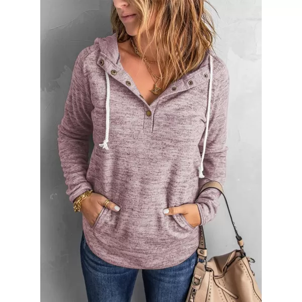 Dokotoo Womens 2023 Fashion Fall Button Collar Drawstring Stitching Sweatshirts Hoodies Pullover