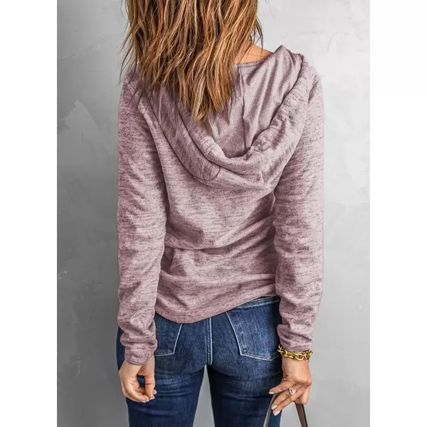 Dokotoo Womens 2023 Fashion Fall Button Collar Drawstring Stitching Sweatshirts Hoodies Pullover