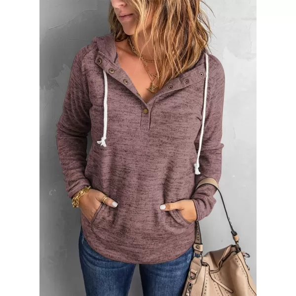 Dokotoo Womens 2023 Fashion Fall Button Collar Drawstring Stitching Sweatshirts Hoodies Pullover