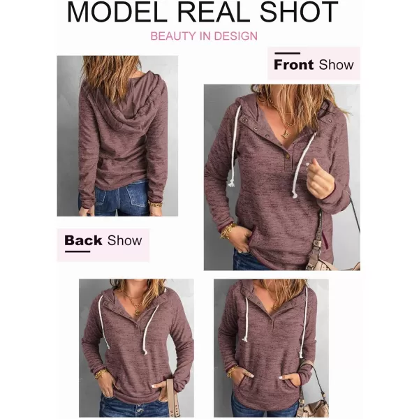 Dokotoo Womens 2023 Fashion Fall Button Collar Drawstring Stitching Sweatshirts Hoodies Pullover