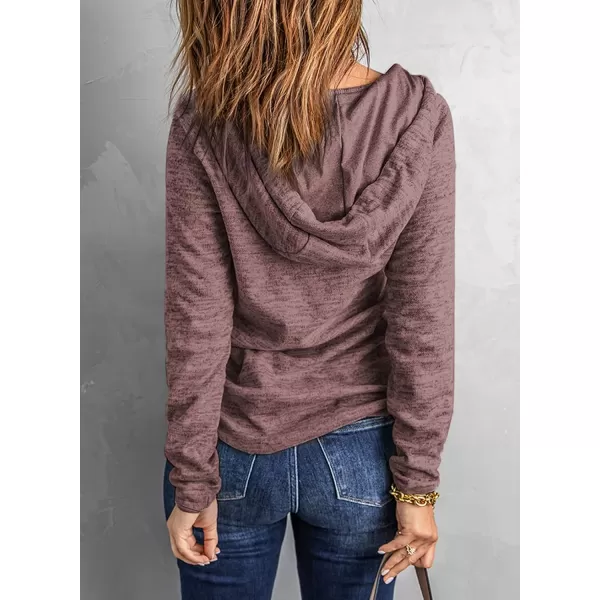 Dokotoo Womens 2023 Fashion Fall Button Collar Drawstring Stitching Sweatshirts Hoodies Pullover