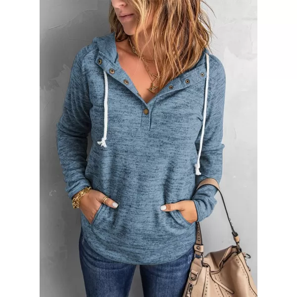 Dokotoo Womens 2023 Fashion Fall Button Collar Drawstring Stitching Sweatshirts Hoodies Pullover