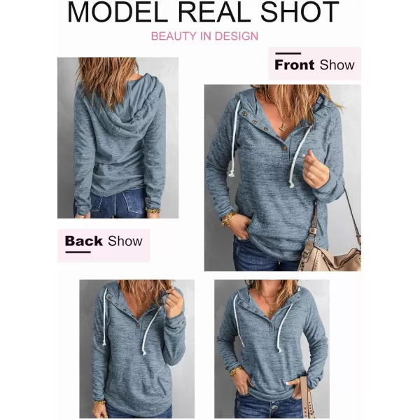 Dokotoo Womens 2023 Fashion Fall Button Collar Drawstring Stitching Sweatshirts Hoodies Pullover