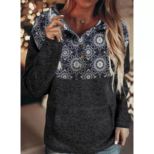 Dokotoo Womens 2023 Fashion Fall Button Collar Drawstring Stitching Sweatshirts Hoodies Pullover