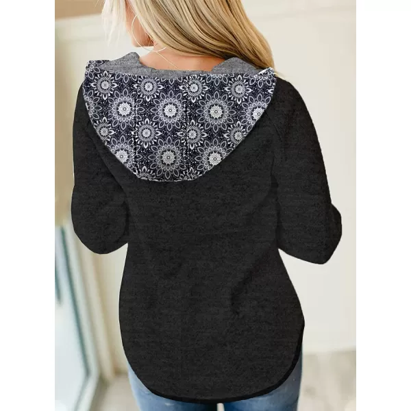 Dokotoo Womens 2023 Fashion Fall Button Collar Drawstring Stitching Sweatshirts Hoodies Pullover