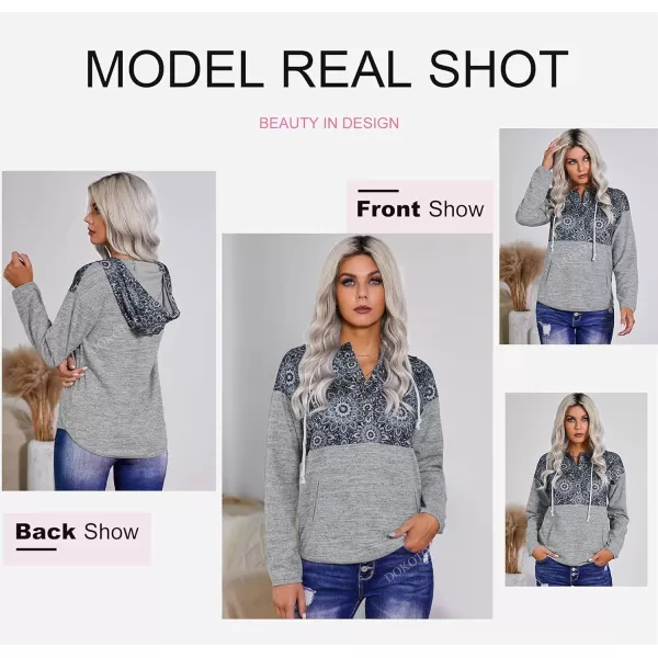 Dokotoo Womens 2023 Fashion Fall Button Collar Drawstring Stitching Sweatshirts Hoodies Pullover