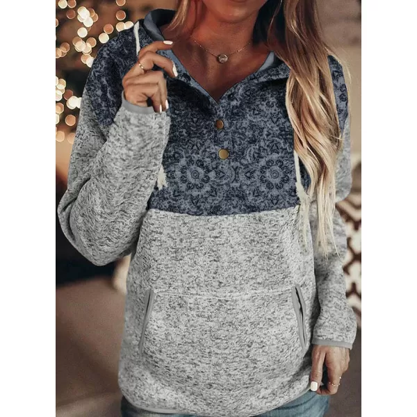 Dokotoo Womens 2023 Fashion Fall Button Collar Drawstring Stitching Sweatshirts Hoodies Pullover