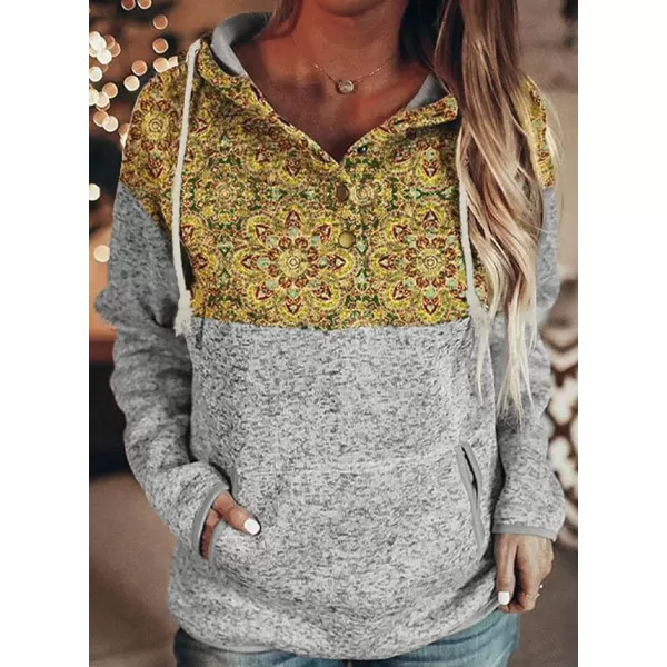 Dokotoo Womens 2023 Fashion Fall Button Collar Drawstring Stitching Sweatshirts Hoodies Pullover