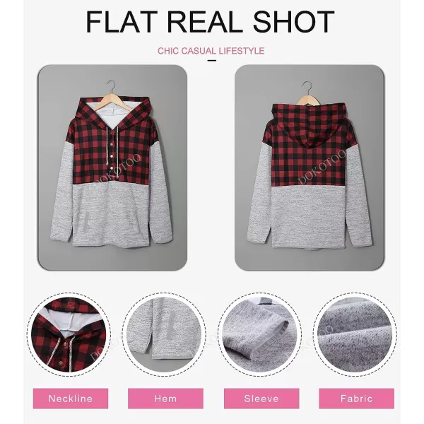 Dokotoo Womens 2023 Fashion Fall Button Collar Drawstring Stitching Sweatshirts Hoodies Pullover