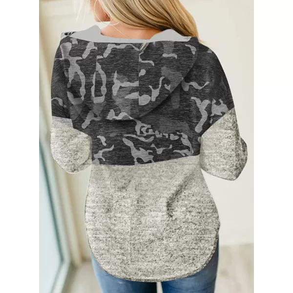 Dokotoo Womens 2023 Fashion Fall Button Collar Drawstring Stitching Sweatshirts Hoodies Pullover