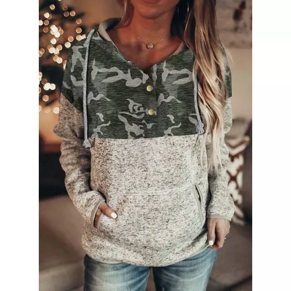 Dokotoo Womens 2023 Fashion Fall Button Collar Drawstring Stitching Sweatshirts Hoodies Pullover