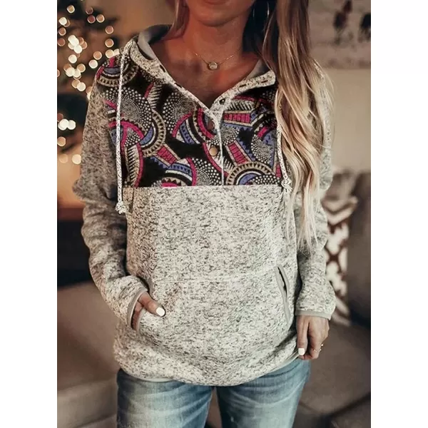 Dokotoo Womens 2023 Fashion Fall Button Collar Drawstring Stitching Sweatshirts Hoodies Pullover