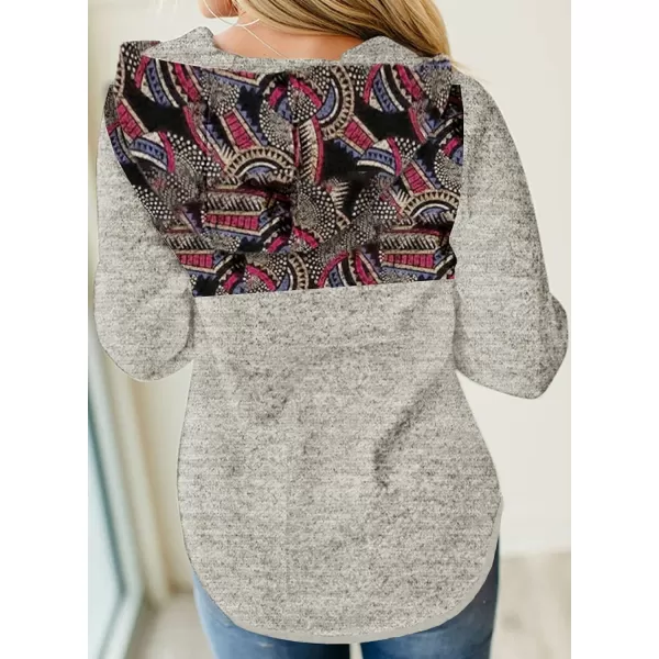 Dokotoo Womens 2023 Fashion Fall Button Collar Drawstring Stitching Sweatshirts Hoodies Pullover