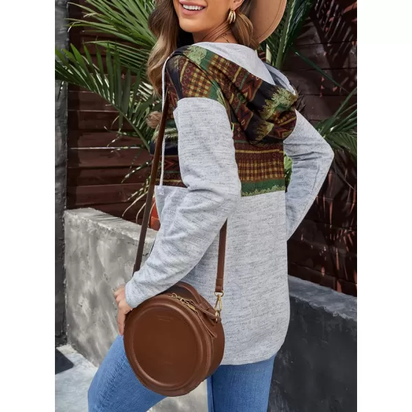 Dokotoo Womens 2023 Fashion Fall Button Collar Drawstring Stitching Sweatshirts Hoodies Pullover