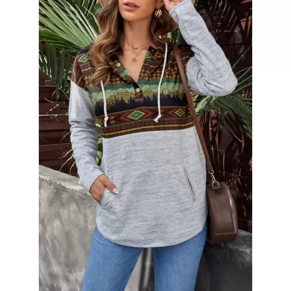Dokotoo Womens 2023 Fashion Fall Button Collar Drawstring Stitching Sweatshirts Hoodies Pullover