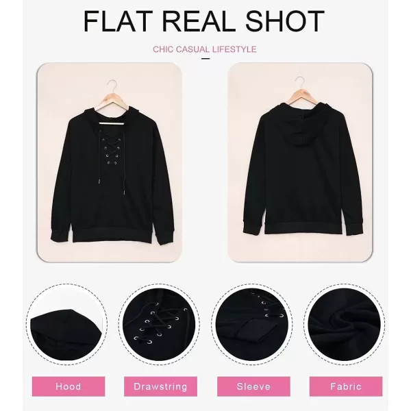 Dokotoo Womens 2023 Fashion Lace Up V Neck Drawstring Hoodies Sweatshirt Pullover Tops