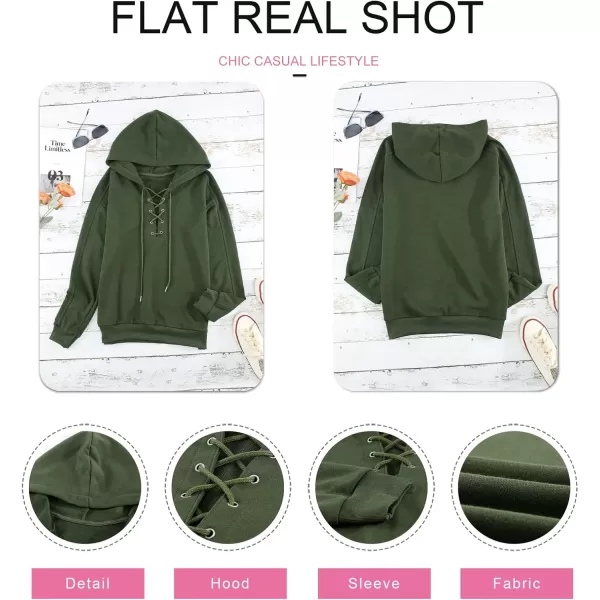 Dokotoo Womens 2023 Fashion Lace Up V Neck Drawstring Hoodies Sweatshirt Pullover Tops