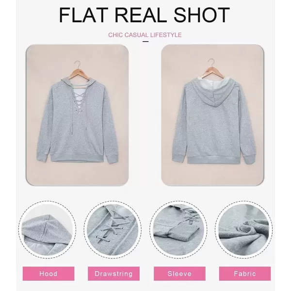 Dokotoo Womens 2023 Fashion Lace Up V Neck Drawstring Hoodies Sweatshirt Pullover Tops