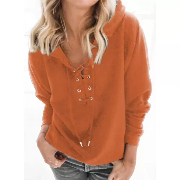 Dokotoo Womens 2023 Fashion Lace Up V Neck Drawstring Hoodies Sweatshirt Pullover Tops