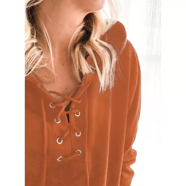 Dokotoo Womens 2023 Fashion Lace Up V Neck Drawstring Hoodies Sweatshirt Pullover Tops
